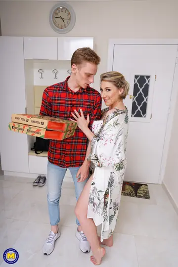 Blonde European MILF Takes Anal from Pizza Delivery Guy and Swallows