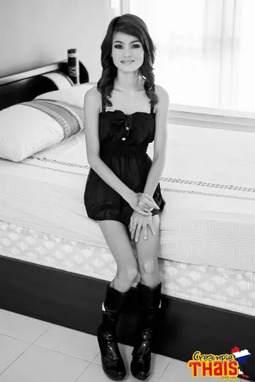 Petite Thai Babe in Heels and Panties Strips and Spreads Her Pussy
