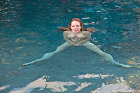 Misha Lowe: BBW Redhead Strips Out of Bathing Suit Poolside – photo 13 of 16