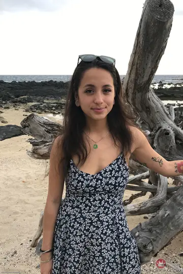 Petite Asian Brunette Lifts Her Dress to Show Her Hairy Pussy on the Beach