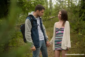Slim Woman Sucks Cock and Rides Cowgirl Outdoors
