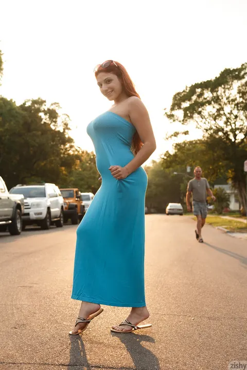 Gina Rosini: Busty Redhead Flashes Her Hairy Pussy Outdoors in a Dress – photo 4 of 11