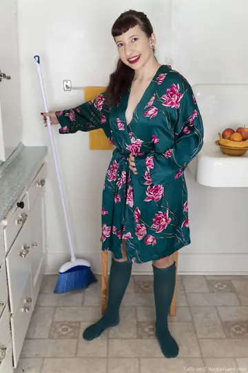 Brunette PAWG in Socks Strips Off Her Robe and Fingers Her Hairy Bush