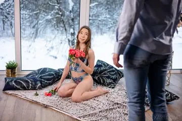 Woman in Lingerie Gives a Blowjob and Takes Cum on Her Tits