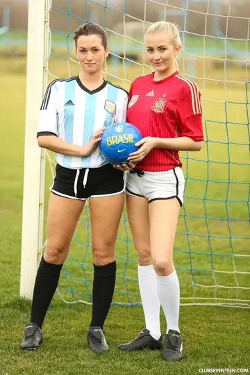 Cayla Lyons – Blonde and Brunette Lesbians Kiss and Finger in Soccer Gym