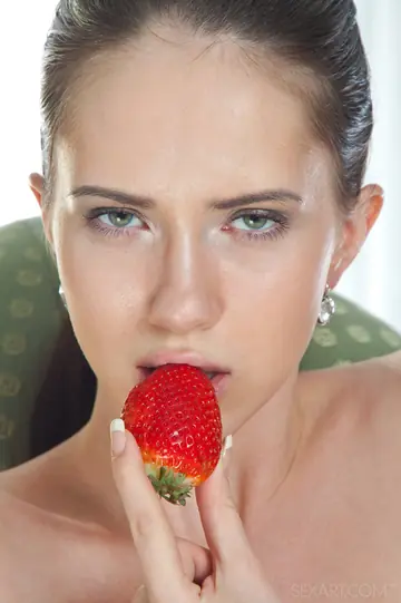 Margo G – European Brunette Inserts a Strawberry into Her Pierced Pussy