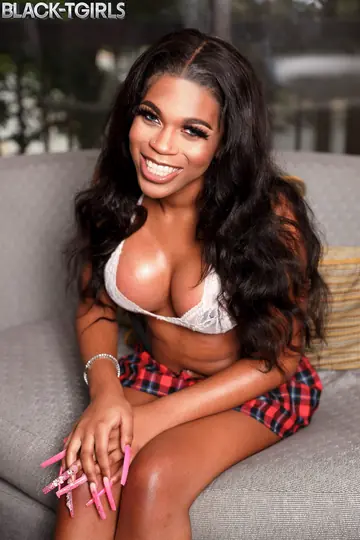 Ebony Trans Woman in Uniform Masturbates and Spreads