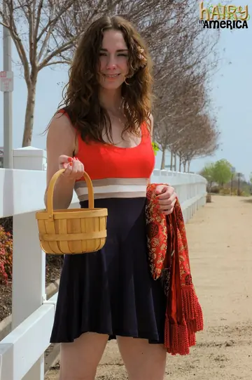 Hairy Brunette in a Skirt Gets Licked and Fucked Outdoors