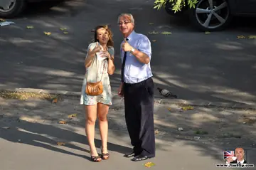 Busty Blonde European Lifts Her Skirt in High Heels for a Man
