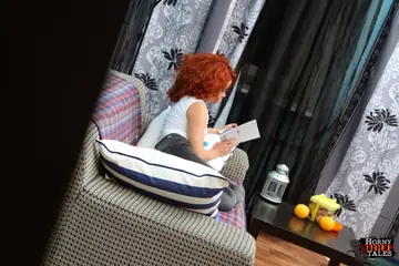 Cute Sunny – Curly Redhead Sucks Two Men and Gets Fucked on the Sofa