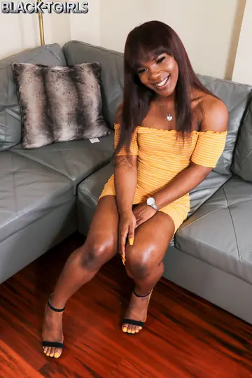Ebony Trans Woman Undresses from Dress and Poses Nude