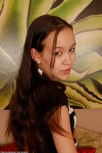 Amai Liu – Petite Asian Brunette Strips to Finger Her Shaved Pussy