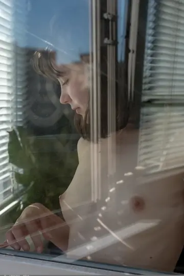 Tall Woman with Short Hair Spreads Her Hairy Pussy by the Window