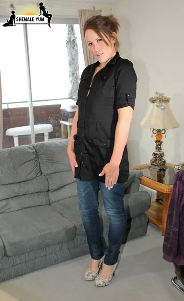 Trans Woman Undresses from Jeans and Panties to Show Her Big Ass