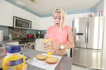 Marsha May – Thick Blonde Blows Her Partner and Gets Fucked in the Kitchen