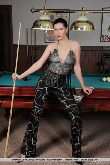 Suzanna Aye – Brunette Climbs onto Snooker Table in Heels and Spreads