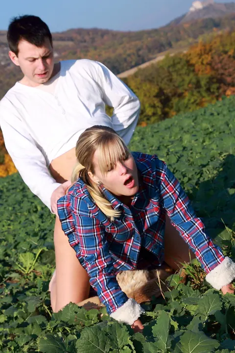 Miela A: Busty Blonde in a Skirt Takes Anal Doggy and a Cumshot Outdoors – photo 4 of 10