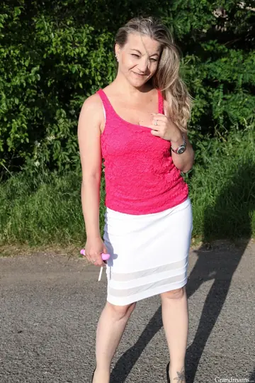 Valerie Voss – Thick Blonde MILF Lifts Her Skirt for Sex and a Dildo Outdoors