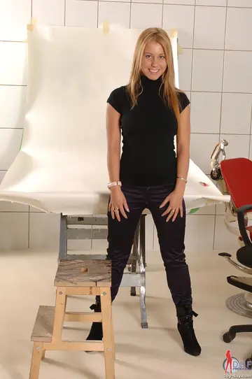 Petite European Blonde Strips Out of Her Panties