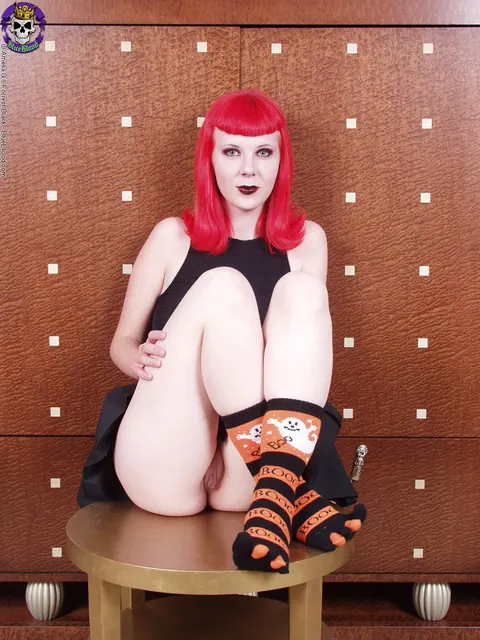 Szandora: Redhead MILF in Toe Socks Spreads on a Chair – photo 5 of 15
