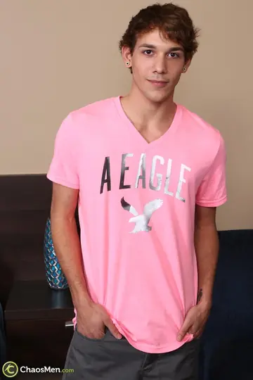 Man Strips Off His Pink Shirt and Shows Massive Cock