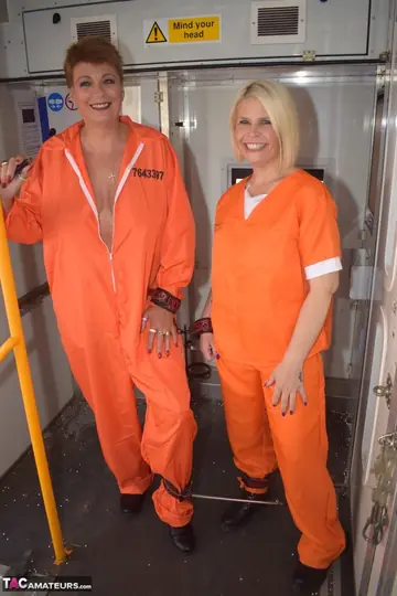 Skylar Squirt – Mature British Blondes Undress from Prison Uniforms for Lesbian Sex