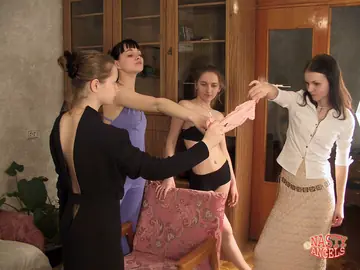 European Lesbians Strip for Fingering and Pussy Licking Foursome