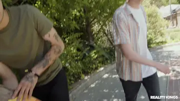 Slimthick Vic – Blonde Russian with Big Natural Tits Sucks and Fucks Two Men Outdoors