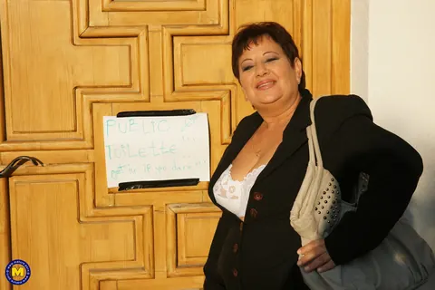Mariette: Thick Brunette MILF Sucks Cock and Gets Fucked Doggy in a Public Toilet – photo 1 of 20