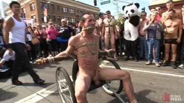 Bound Men Suck Cock and Fuck Doggy Style in Public
