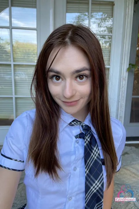 Reese Robbins: Amateur Brunette in Socks and Uniform Spreads Her Ass Cheeks – photo 1 of 21