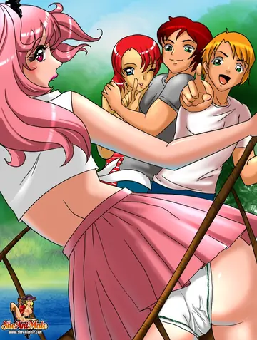 Busty Redhead Trans Woman Enjoys Group Sex Outdoors