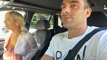 Tasha Reign – Blonde MILF Gives Car Blowjob and Takes a Facial