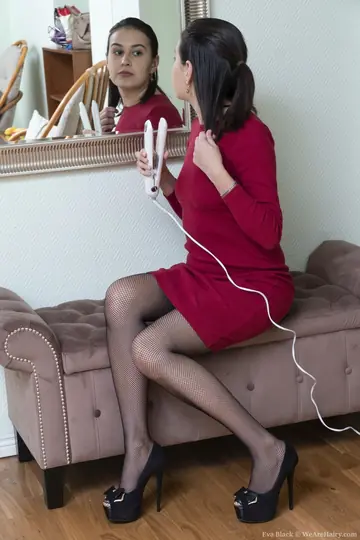 Milly Douche – Hungarian Brunette in Stockings Spreads Her Hairy Pussy on the Sofa