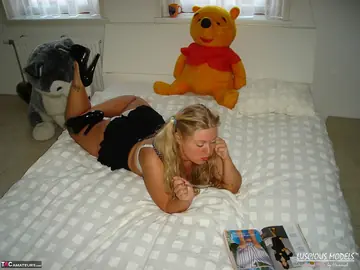 BBW Blonde in Glasses Strips and Spreads Her Pussy