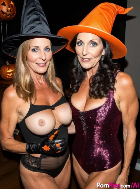 Curly Mature Woman Flaunts Her Enhanced Tits in AI Halloween Pics – photo 9 of 11