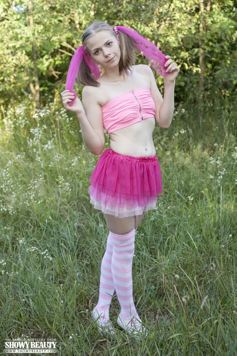 Nastyshka: PAWG in a Skirt and Socks Spreads in the Forest – photo 1 of 20
