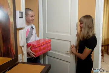 Blonde in Socks Sucks Cock and Takes a Facial
