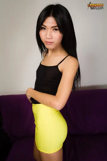 Slim Trans Woman Strips Nude and Displays Her Hard Cock