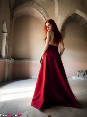 Slim Redhead Strips Out of Her Dress at Abandoned House Outdoors