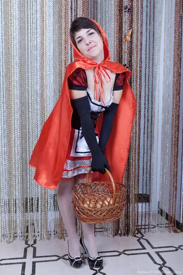 PAWG Brunette in Red Riding Hood Costume Masturbates with a Dildo