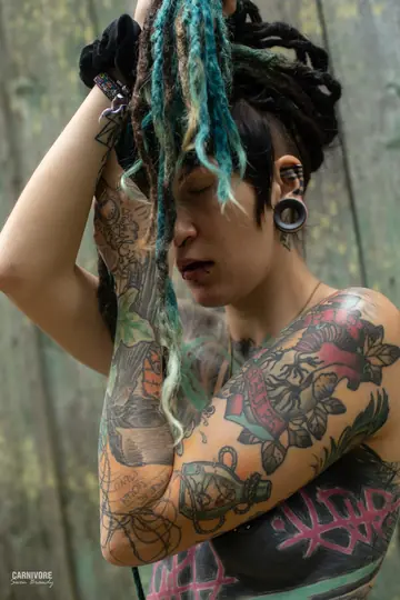 Tattooed PAWG with Pigtails Poses Nude