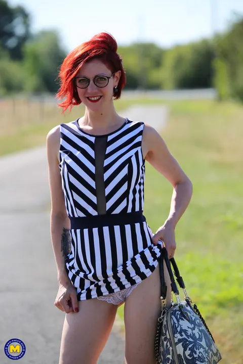 Flora Milano: Redhead MILF in Heels Has Outdoor Anal Threesome – photo 3 of 16
