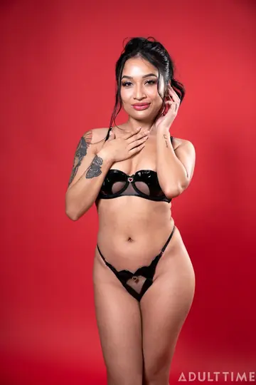 Avery Black – Petite Asian Brunette in Lingerie Has Interracial Sex in the Bathroom