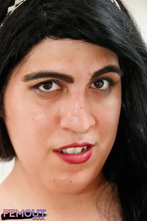 Chubby Brunette Trans Woman Strips and Cums – photo 12 of 16