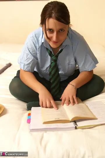Latina BBW in Stockings and Uniform Reads Smut and Fingers Her Pussy