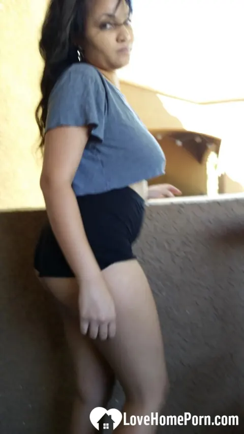 Ebony BBW Shows Her Big Tits on the Balcony – photo 20 of 20