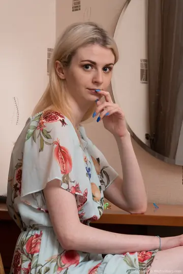 Russian Blonde Fingers Her Hairy Pussy
