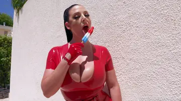 Angela White – Busty Brunette MILF Sucks Multiple Cocks Outdoors and Swallows