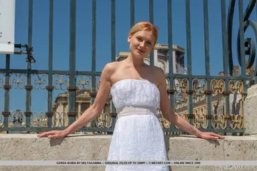Gerda Rubia – Tall European Blonde Strips Her Skirt on the Grass